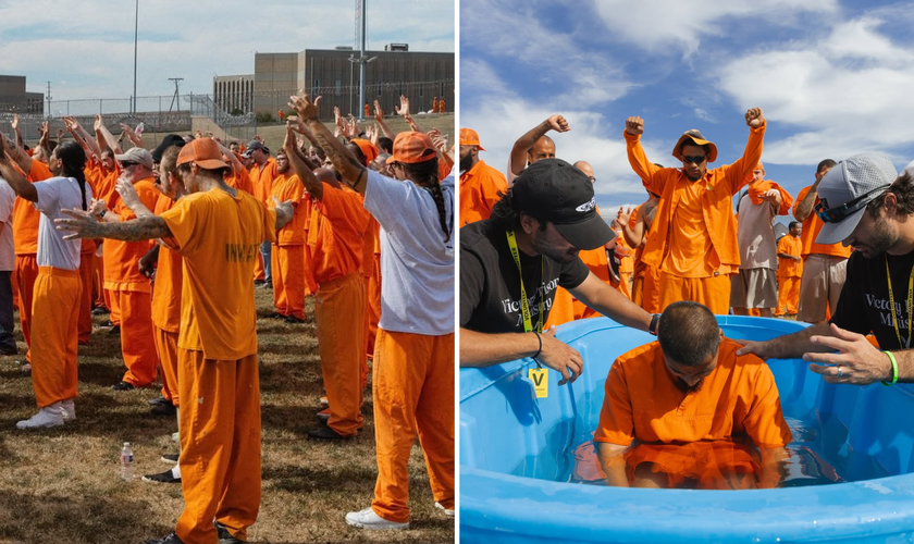 Presos recebem Jesus e são batizados. (Foto: Instagram/_victoryreach)