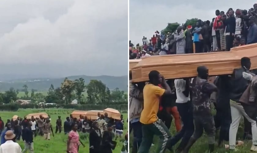 Centenas de caixões sendo carregados em meio à onda de violência no país. (Foto: Reprodução/Instagram/Hananya Naftali)