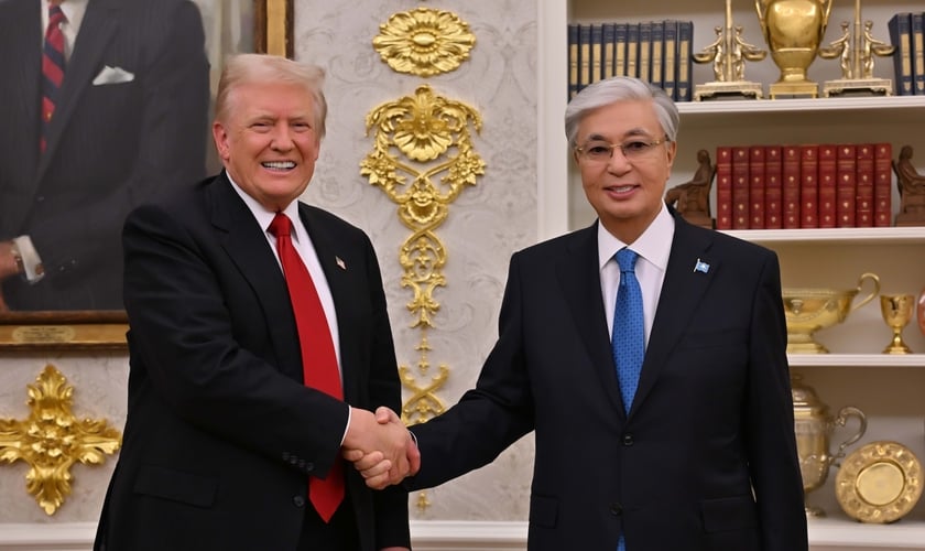  Presidente do Cazaquistão com Trump na Casa Branca. (Foto: Press Office of the President of Kazakhstan/Divulgação)