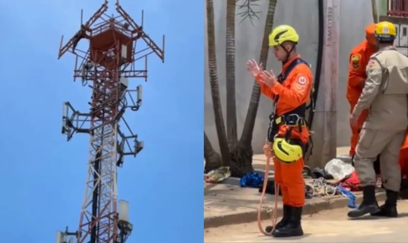O bombeiro intercedeu de mãos levantadas durante o resgate. (Foto: Reprodução/Jamilson Viana).