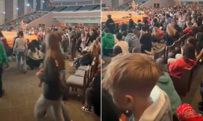 Centenas de estudantes se renderam a Cristo no culto. (Foto: Reprodução/Instagram/Micah MacDonald).