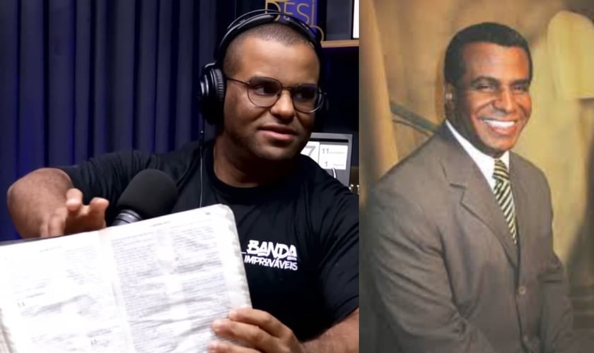 Eliezer da Luz, filho de Luiz Antônio da Luz, mostrou a Bíblia do pai. (Foto: Reprodução/YouTube/Dilson Gomes/Instagram/pastor.luizantonio).