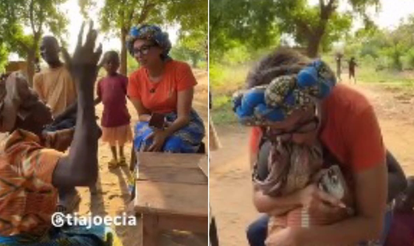 A cristã chorou emocionada ao saber da construção do templo. (Foto: Reprodução/Instagram/tiajoecia).