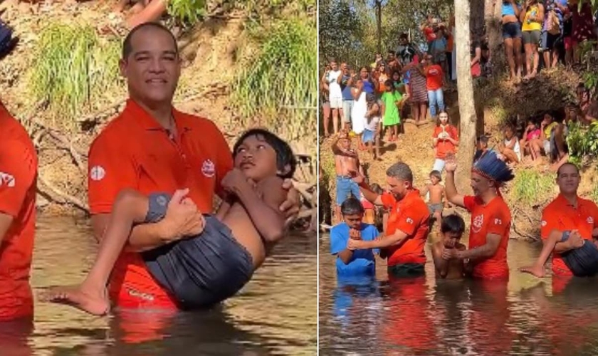 A Missão Calebe realizou um batismo em aldeia Xerente. (Foto: Reprodução/Instagram/Jeconias Neto Lopes).