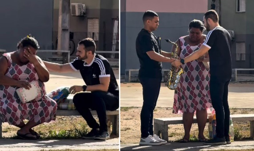 Edilene após receber o presente. (Foto: Reprodução/Instagram/Felipe Martins)
