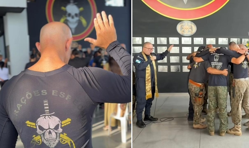 O culto de gratidão no batalhão. (Foto: Reprodução/Instagram/BOPE_PMERJ)