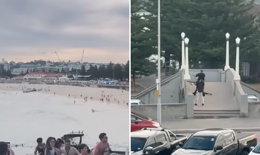 Atiradores espalham terror durante celebração judaica na praia de Bondi Beach, em Sydney. (Captura de tela/YouTube/Daily Mail Australia)