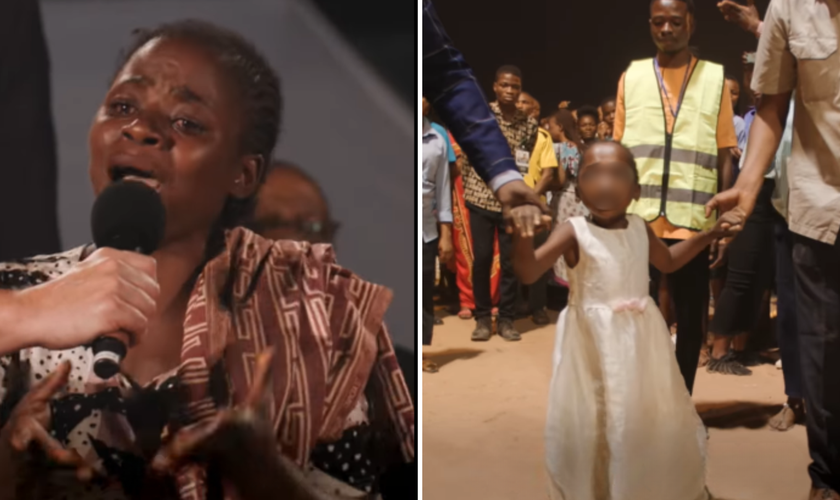 A mãe de Musawu testemunha o milagre na vida da filha, que passou a andar durante campanha evangelística. (Foto: Facebook/Evangelist Nathan Morris)