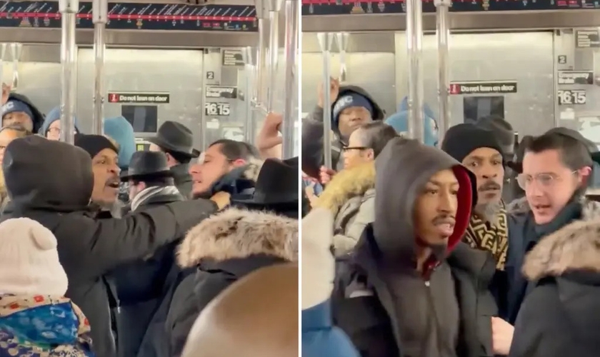 Imagens mostram judeu hassídico do movimento Chabad-Lubavitch sendo agredido no metrô de Nova York. (Captura de tela/Redes sociais)