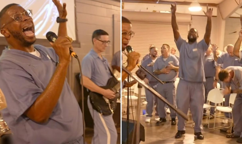 O culto na prisão. (Foto: Reprodução/Instagram/God Behind Bars)