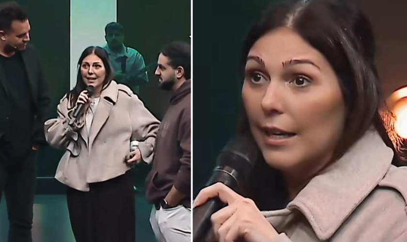 Erika testemunhando na igreja. (Foto: Reprodução/Instagram/Paul Daugherty)