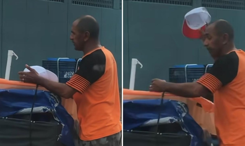 O ambulante orando nas ruas. (Foto: Reprodução/Instagram/Thawan Cavalcanti)