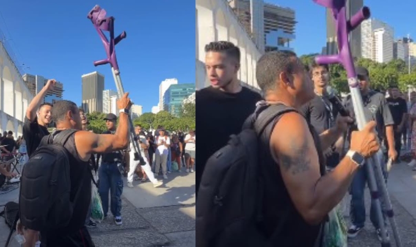 O homem deixou as muletas e passou a andar normalmente. (Foto: Reprodução/Instagram/Rafael Santmour).