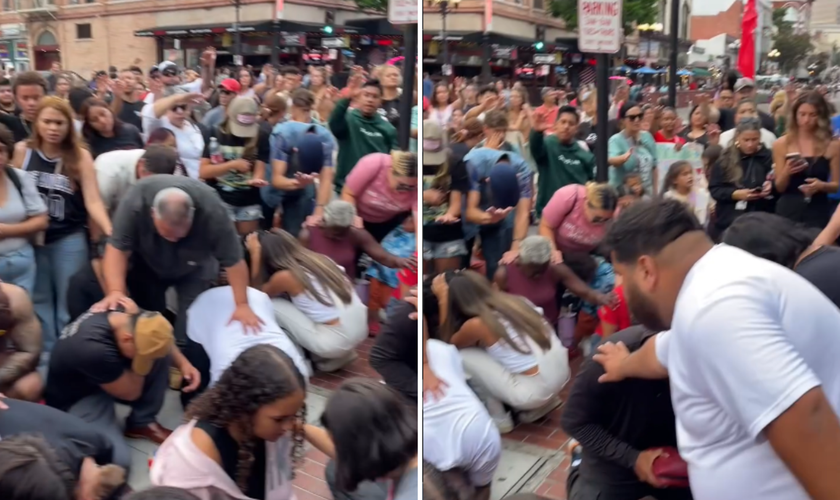 Multidão lota centro de San Diego para ouvir o Evangelho. (Captura de tela/Instagram/ rossjohnstonn)