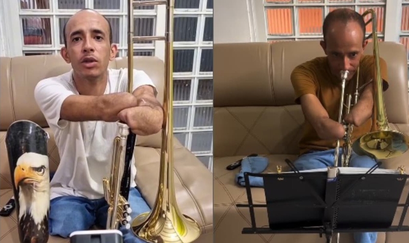 Cleber Santos aprendeu a tocar trombone. (Foto: Reprodução/Instagram/Cleber Santos).