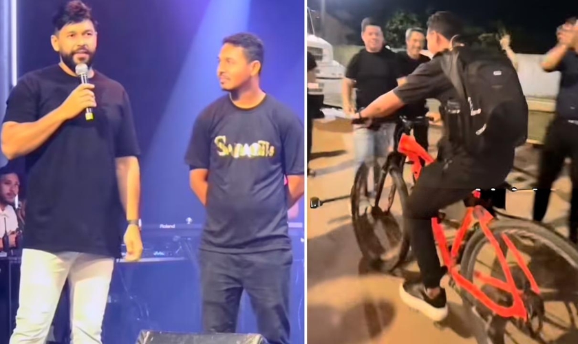 Bruninho ganhou uma nova bicicleta após a mobilização da igreja. (Foto: Reprodução/Instagram/Aviva Igreja)