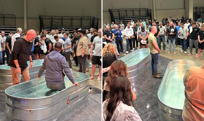 Os batismos foram improvisados no salão do evento. (Foto: Reprodução/Instagram/Clayton King)