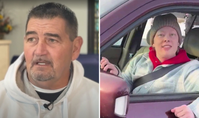 Tim Macklin Sr. em entrevista; Renee Good, aproximadamente 26 segundos antes do disparo. (Captura te tela/NBC News / Foto: Wikipedia)