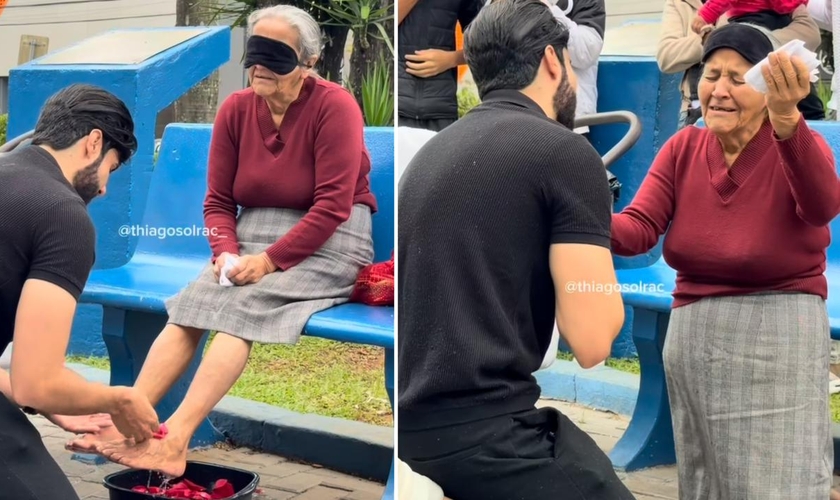 A idosa nas ruas. (Foto: Reprodução/Instagram/Thiago Solrac)