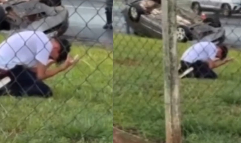 Luiz Gustavo Louzada, de 14 anos, se ajoelhou e orou pela mãe. (Foto: Reprodução/Instagram/Diário do Rodrigo Lima).