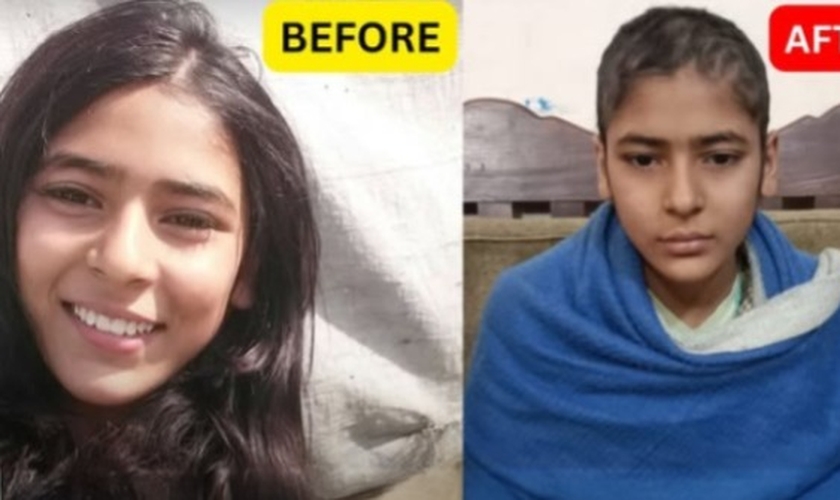 Zarnab Noor antes e depois de ser torturada por seus empregadores muçulmanos. (Foto: Samaritan’s Fellowship Foundation).