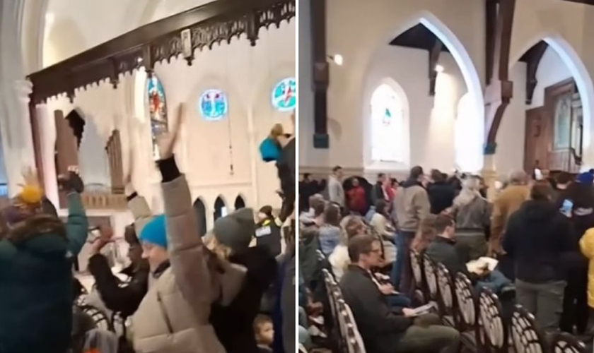 Protesto na Cities Church, no estado de Minnesota. (Foto: Reprodução/YouTube/WCCO - CBS Minnesota)