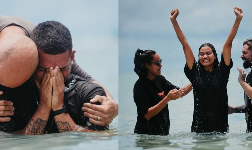 O batismo foi realizado em uma praia de Maceió. (Foto: Instagram/Believe Church).