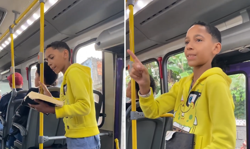 O adolescente Elias Dourado pregando em um ônibus. (Captura de tela/Instagram/eliasdourado_oficial)