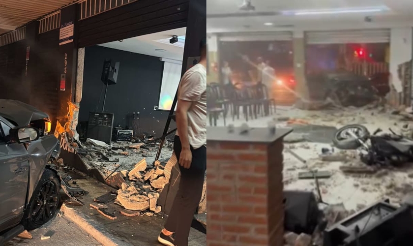 Parte da igreja ficou destruída após o acidente. (Foto: Caike Hislumial).
