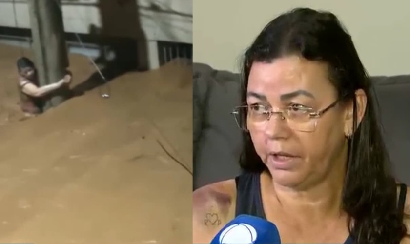Edna Silva lutou para sobreviver agarrada em um poste em Ubá. (Foto: Reprodução/R7).