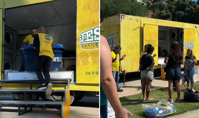 Os moradores ouvem sobre Jesus enquanto esperam suas roupas serem lavadas. (Foto: Reprodução/Instagram/Projeto Sul Do Brasil)