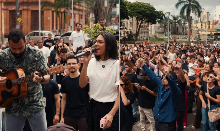 Os membros da “A Igreja do Brasil” realizaram o culto de domingo em uma praça. (Foto: Instagram/bemvindoaigreja).