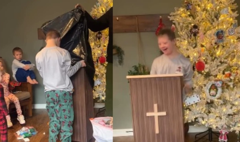 Marty ganhou de aniversário um mini púlpito. (Foto: Reprodução/Instagram/Kara Clason).