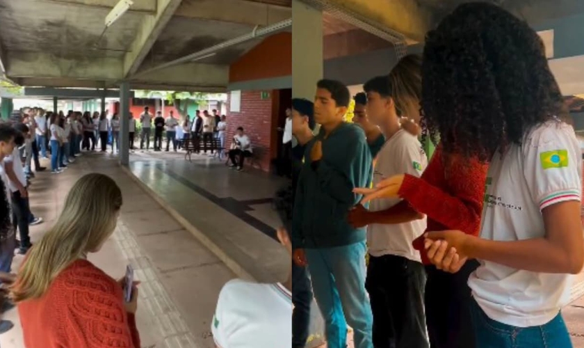 Alunos do Instituto Federal do Maranhão (IFMA) se reuniram no pátio para adorar. (Foto: Reprodução/Instagram/aviva_ifma).