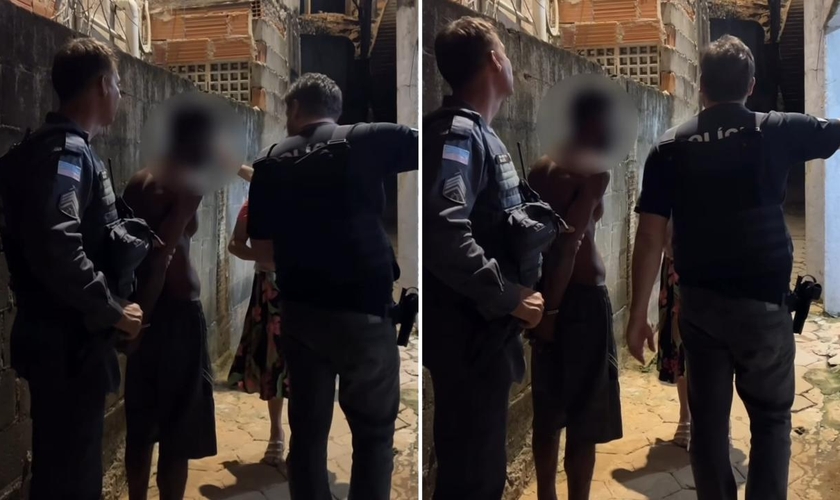 O momento da prisão em frente à igreja. (Foto: Reprodução/Instagram/Delegado Leandro Sperandio)