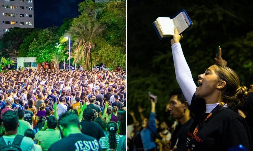 Multidão de jovens adorando Jesus em Fortaleza. (Foto: Reprodução/Instagram/Lucas Teodoro)