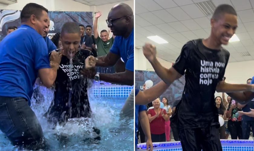 O batismo de Calebe. (Foto: Reprodução/Instagram/ADVEC Jardim Bangu)