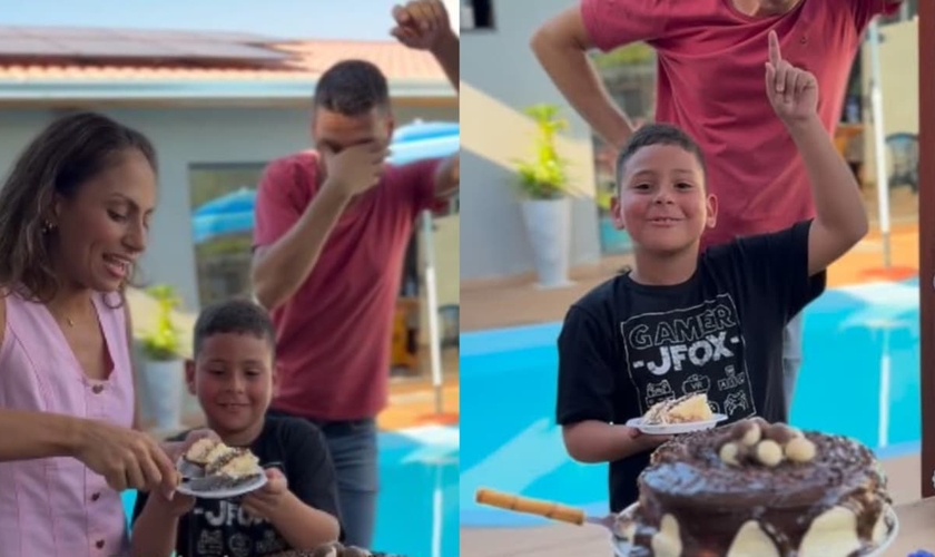 Gabriel surpreendeu sua família ao dedicar o bolo a Cristo. (Foto: Reprodução/Instagram/Rosane Rocha).