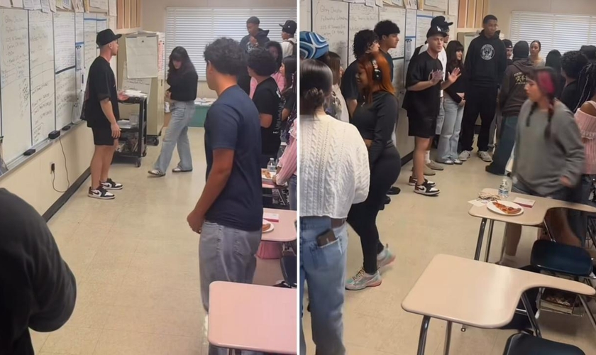 A maioria dos alunos presentes se rendeu a Jesus. (Foto: Reprodução/Instagram/Ross Johnston)