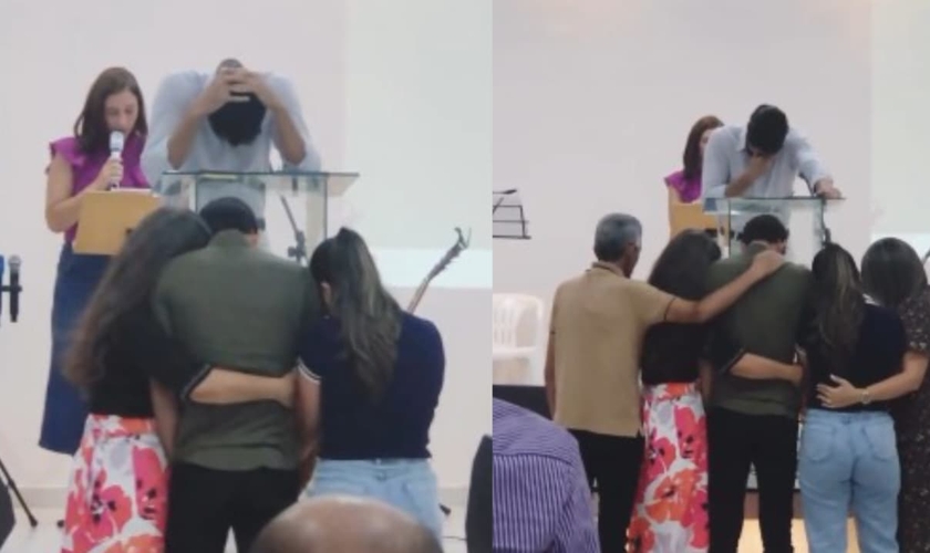 Marcus aceitou Jesus durante o apelo em um culto. (Foto: Reprodução/Instagram/Thayla Alencar).