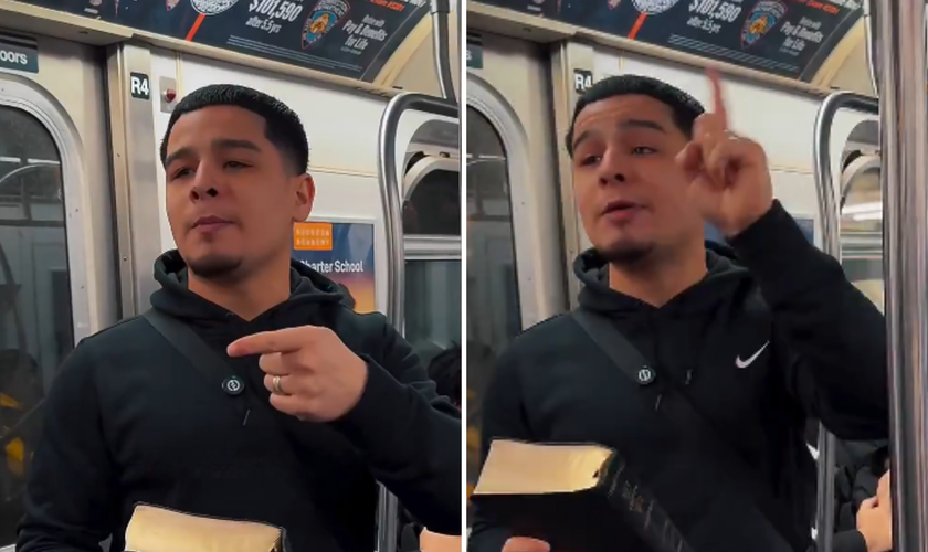 Jovem prega o Evangelho dentro de metrô. (Captura de tela/X/Talk Church)
