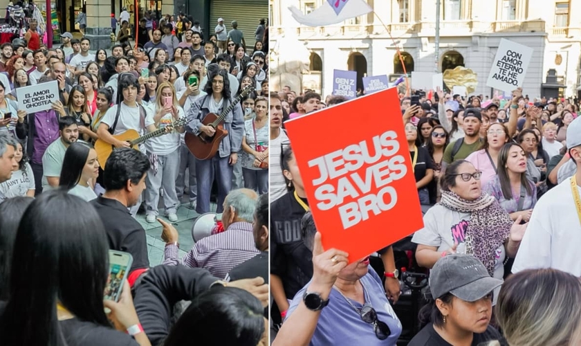 Os cristãos adoraram e compartilharam Jesus no centro de Santiago. (Foto: Instagram/Revival Latino Chile).