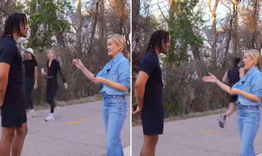 O jovem conversando com a evangelista Jennie Allen. (Foto: Reprodução/Instagram/Jennie Allen)