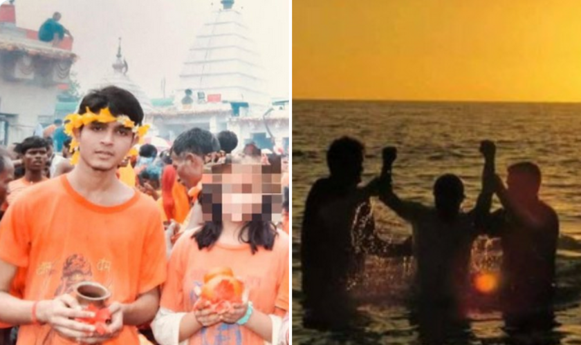 Jovem quando ainda era hindu e durante o batismo nas águas ao se tornar cristão. (Captura de tela/X/ex_Brahmin)