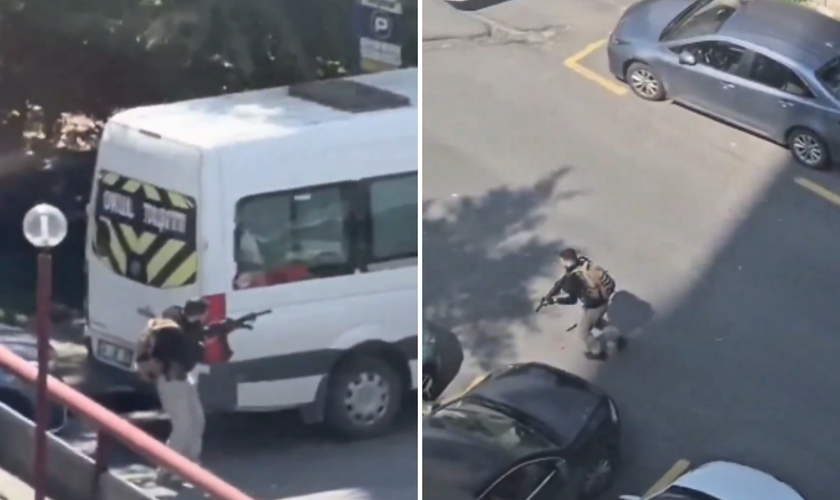 Homens armados abrem fogo nas proximidades do consulado de Israel em Istambul. (Captura de tela/X/@igal_malka)