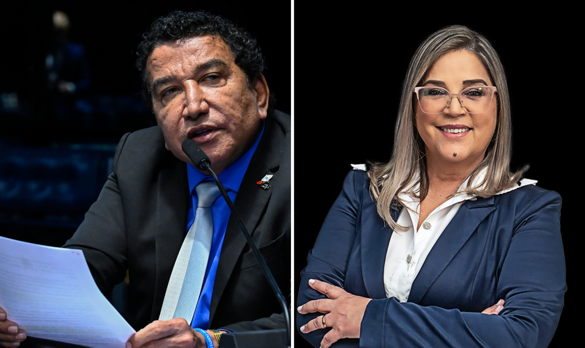 Senador Magno Malta (PL-ES) em pronunciamento à bancada; psicóloga Marisa Lobo. (Foto: Waldemir Barreto/Agência Senado/Arquivo pessoal)