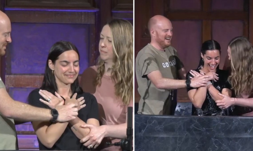 O batismo de María Gabriela. (Foto: Reprodução/YouTube/Vintage Church Pasadena)