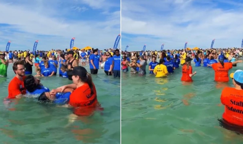 A Grace Family Church celebrou o batismo na praia de Fort De Soto. (Foto: Reprodução/Instagram/Grace Family Church).