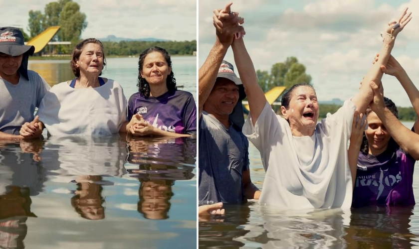 Rosineide de Andrade durante o batismo. (Foto: Reprodução/Instagram/Sara Nossa Terra Cuiabá)