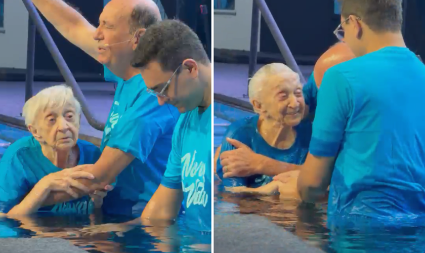 D. Jandyra Cosentino sendo batizada nas águas. (Foto: Arquivo pessoal)